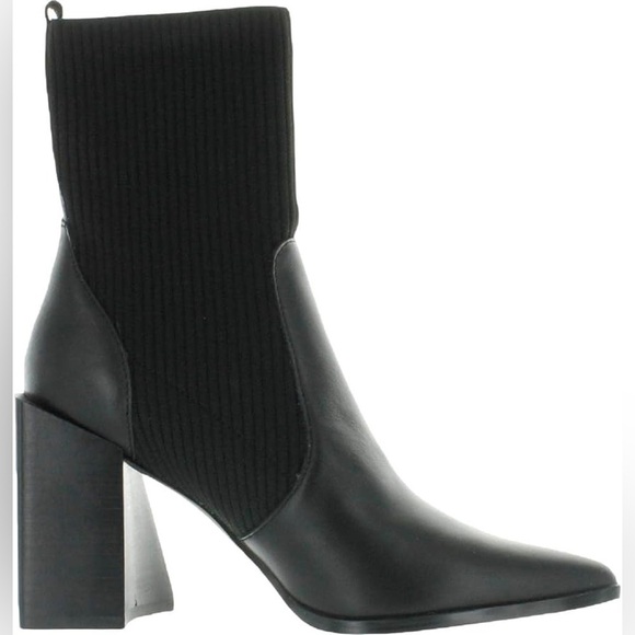 Steve Madden - Tackle Ribbed Cloth Leather Pointed  Square Heel Ankle Boot 9.5 - Picture 1 of 16